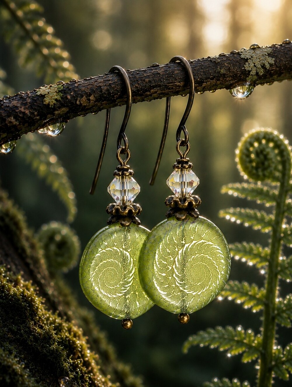 Spiral Fern Earrings Botanical Woodland Nature Jewelry Hand Crafted